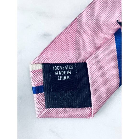 JOS A BANK Silk Tie Pink Blue Stripe Traveler Stain Resistant Necktie Preppy EUC - Picture 3 of 4